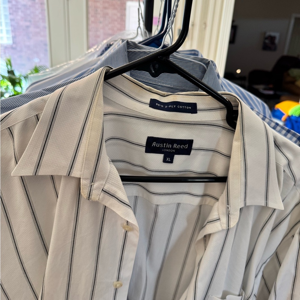 Austin Reed Men's Cream and Black Striped Shirt